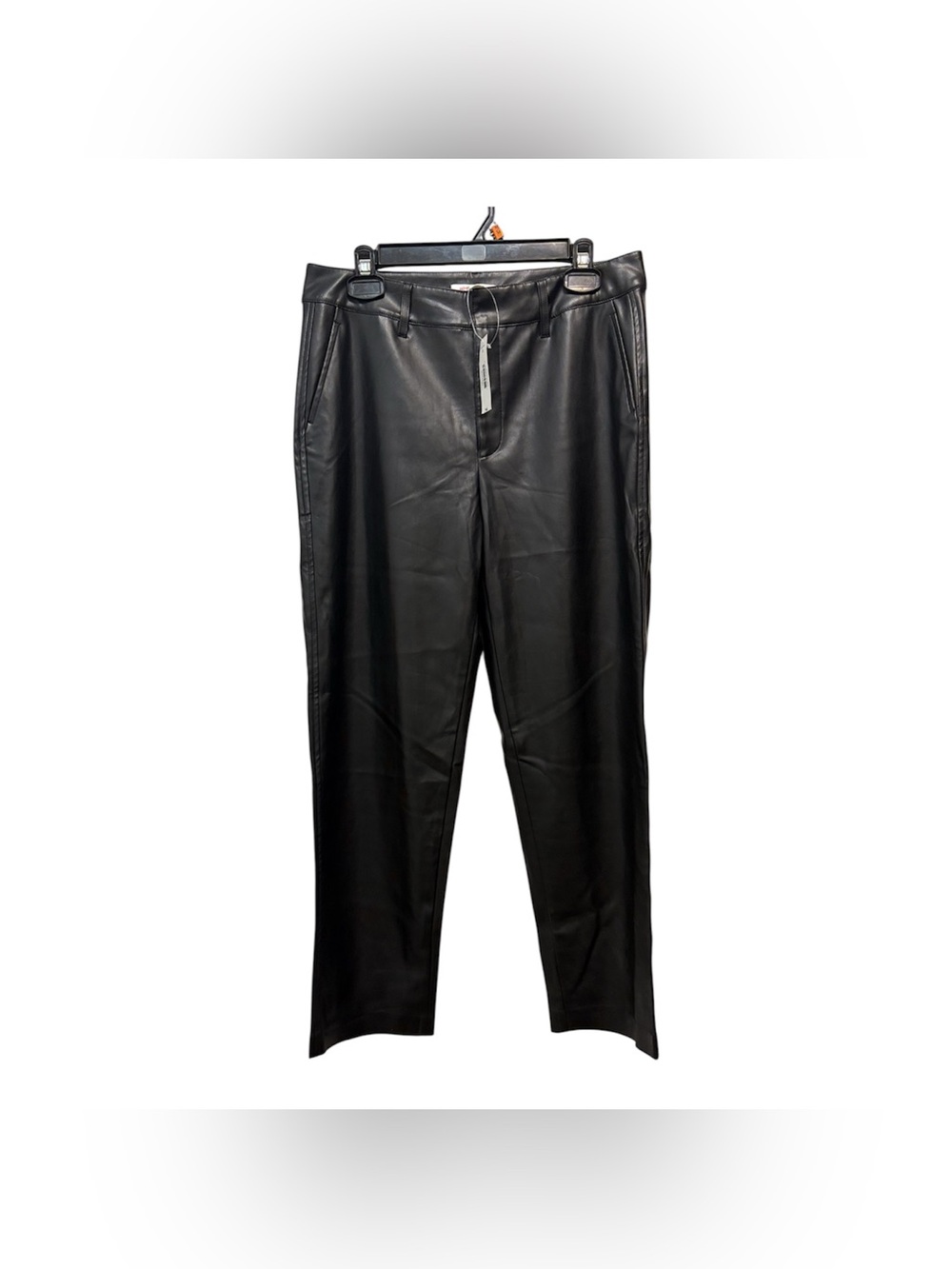 Classic Trendy Black Faux Vegan Edgy Leather Pants Chic Straight Leg